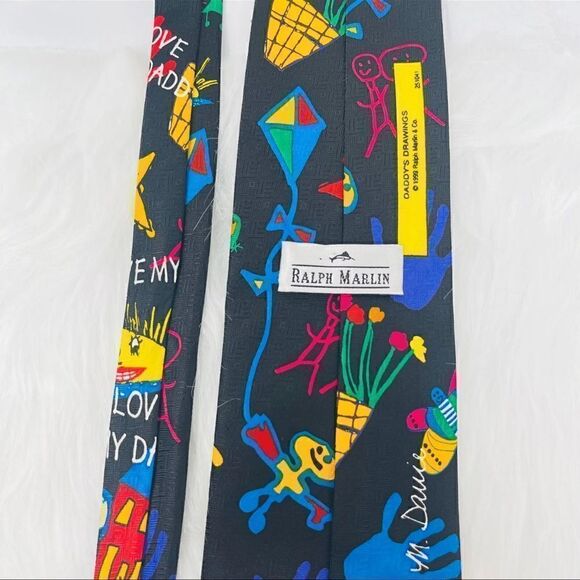 Ralph Marlin Men's Vintage 90's I Love My Daddy Necktie Daddy's Drawings Vivid - Picture 5 of 8
